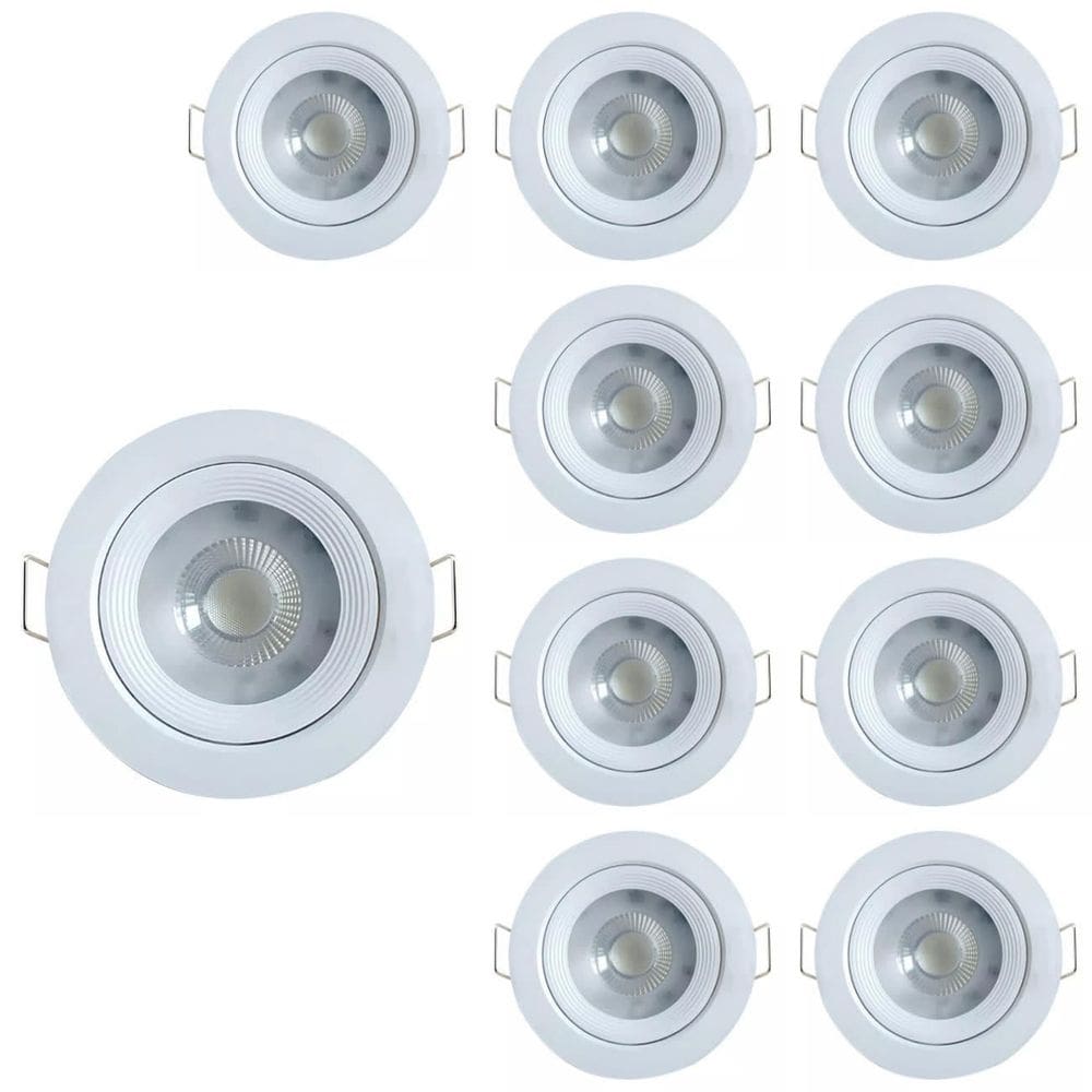 Kit 10 Spot led SMD redondo 7x7cm 3w 3000k Branco quente Luz Amarela quarto sala cozinha banheiro corredor gesso sanca forro