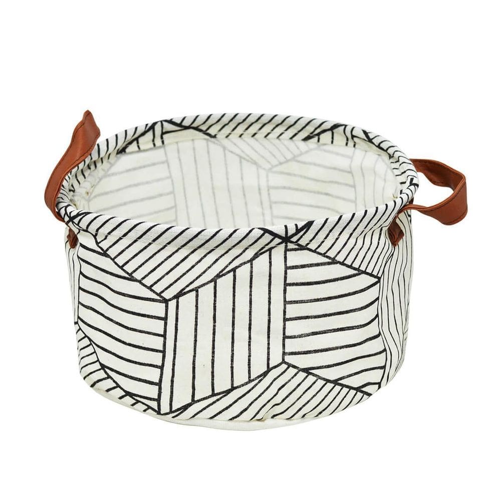 Cesto Organizador Redondo De Tecido Estampado Branco Linhas