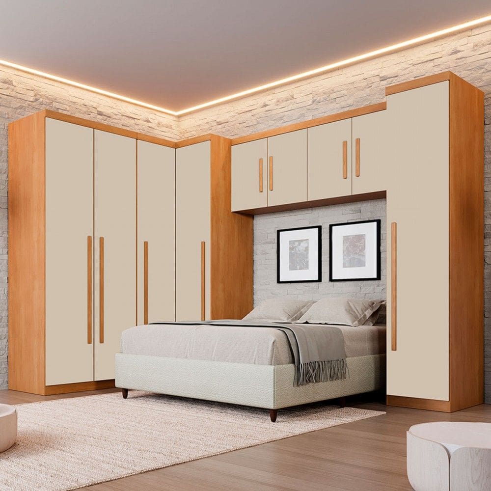 Guarda-Roupa Casal Modulado Dionísio 9 Portas 3 Gavetas Cinamomo/Off Arenas - Pnr Móveis