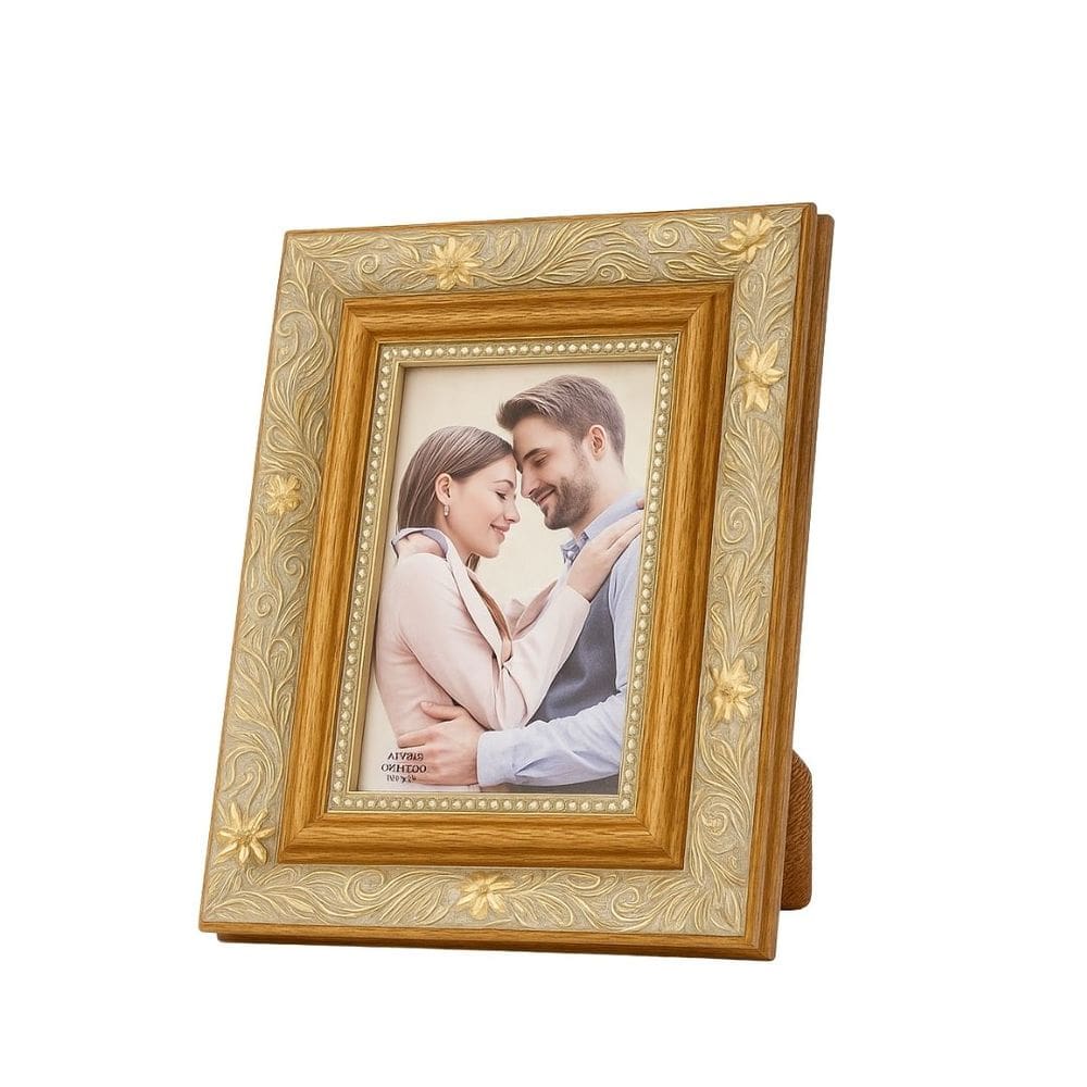 Porta Retrato Moldura Madeira Prime Decorada Dourado Para Foto 10x15