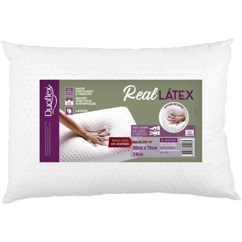Travesseiro Real, Duoflex, Branco, Pacote de 1, Espuma 100% Látex
