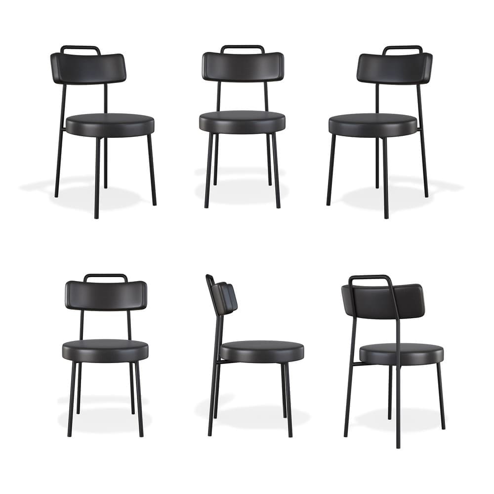 Conjuto 6 Cadeiras Fixa Escritório Ster Courino Preto  - Vallisa Decor