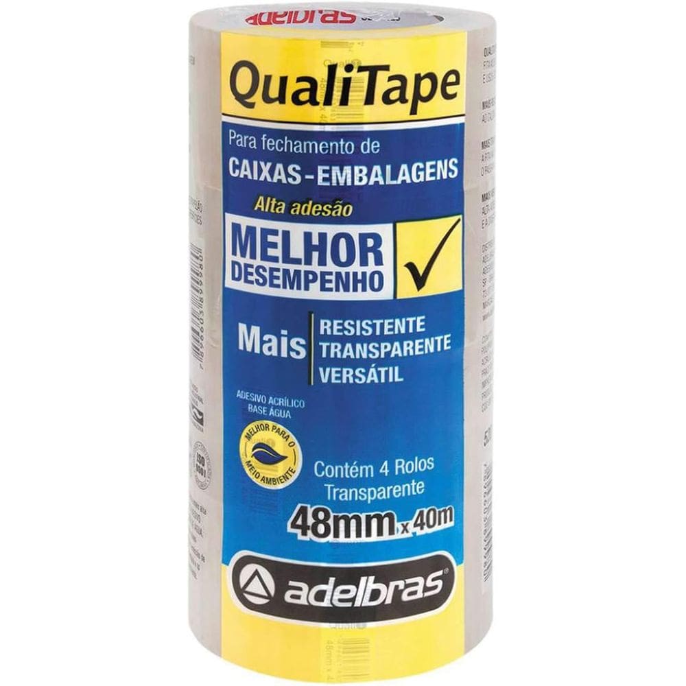 Fita para Empacotamento, Adelbras 0811000018, 48mm X 40mts, Transparente, Pacote de 4