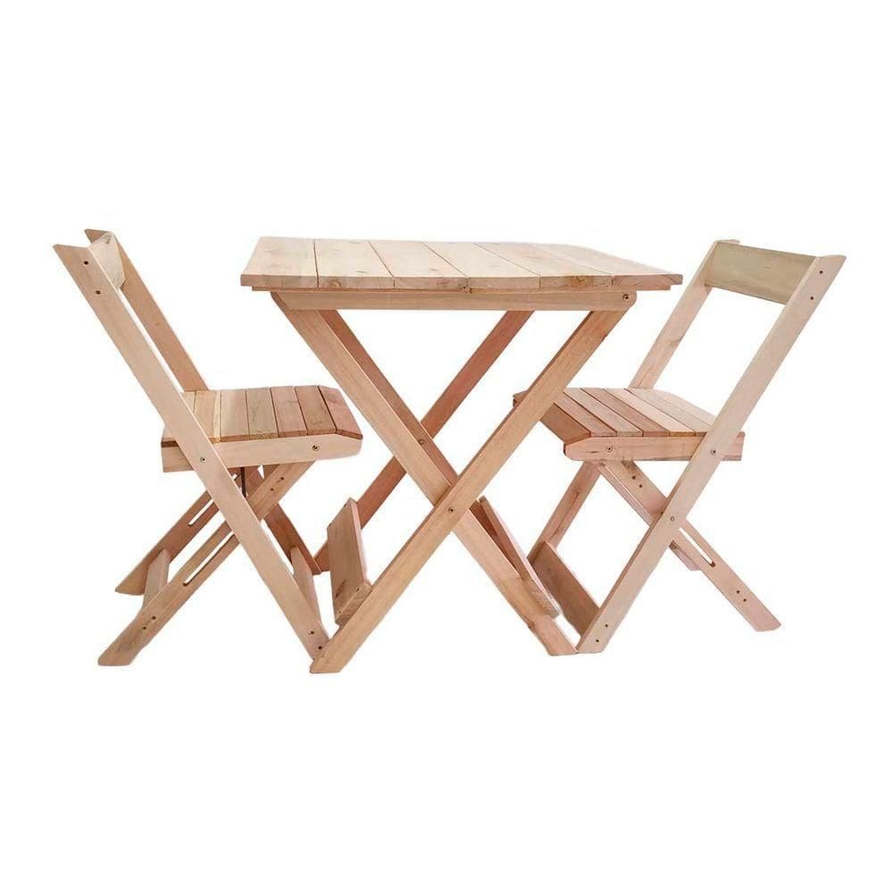 Kit Mesa Com 2 Cadeiras Dobráveis Em Eucalipto Natural Natural
