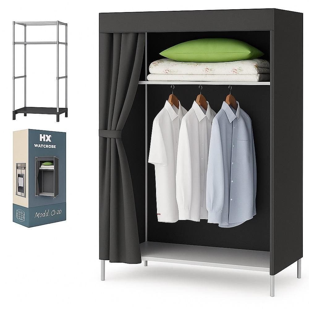 Guarda Roupa Arara Cabideiro Portatil Armario Organizador Prateleiras Compacto Quarto Closet