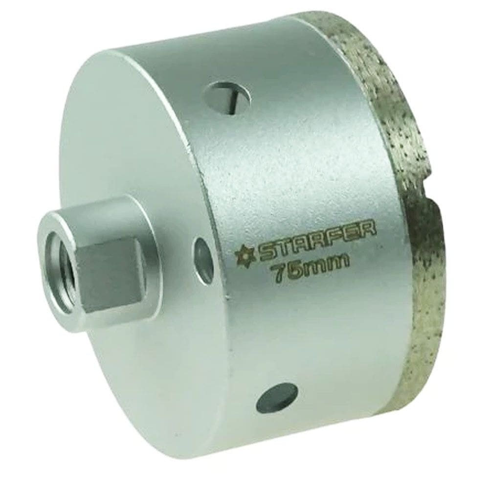 Broca Serra Copo Diamantada 75mm Rosca M14 para Esmerilhadeira Furos Limpos Telhas Tijolos Cêramica Azulejo
