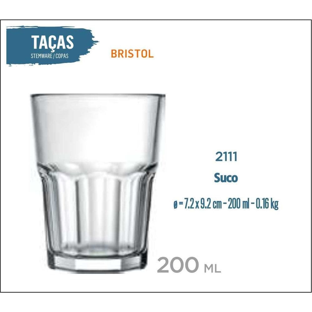 06 Copos Bristol 200Ml - Suco