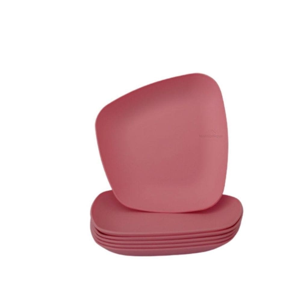 Kit 06 Pratos Plastico Duro Resistente Sobremesa Rosa