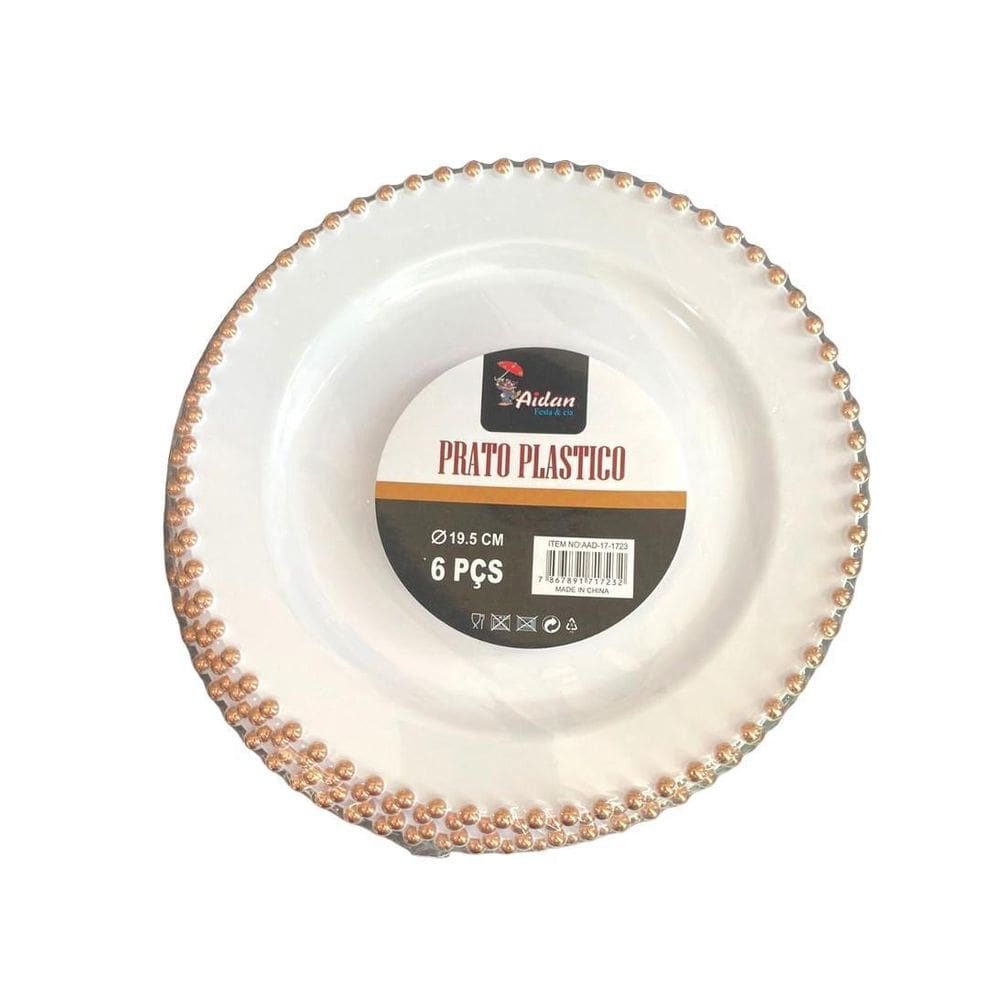 Prato Sobremesa Acrílico Borda Bolinha Rose - Kit 6Un