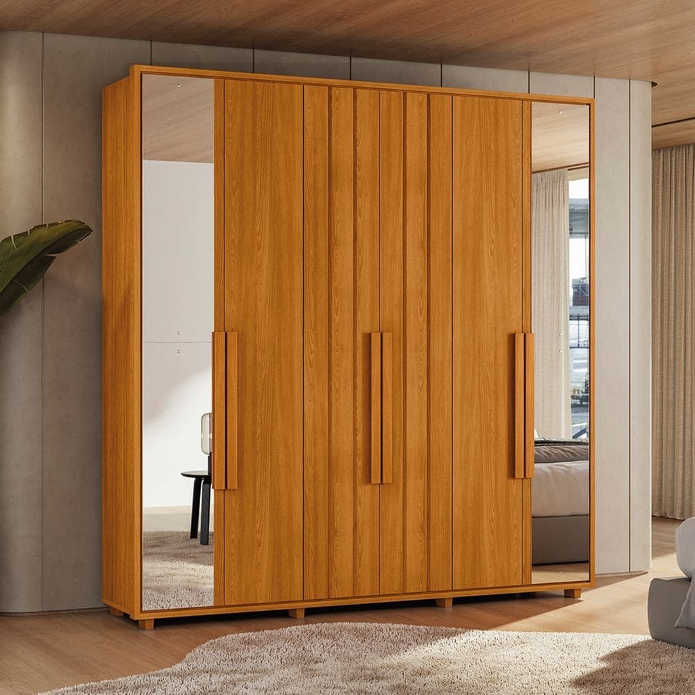 Guarda-Roupa Casal 6 Portas 100% MDF com Espelhos e Pés Veronese Cinamomo