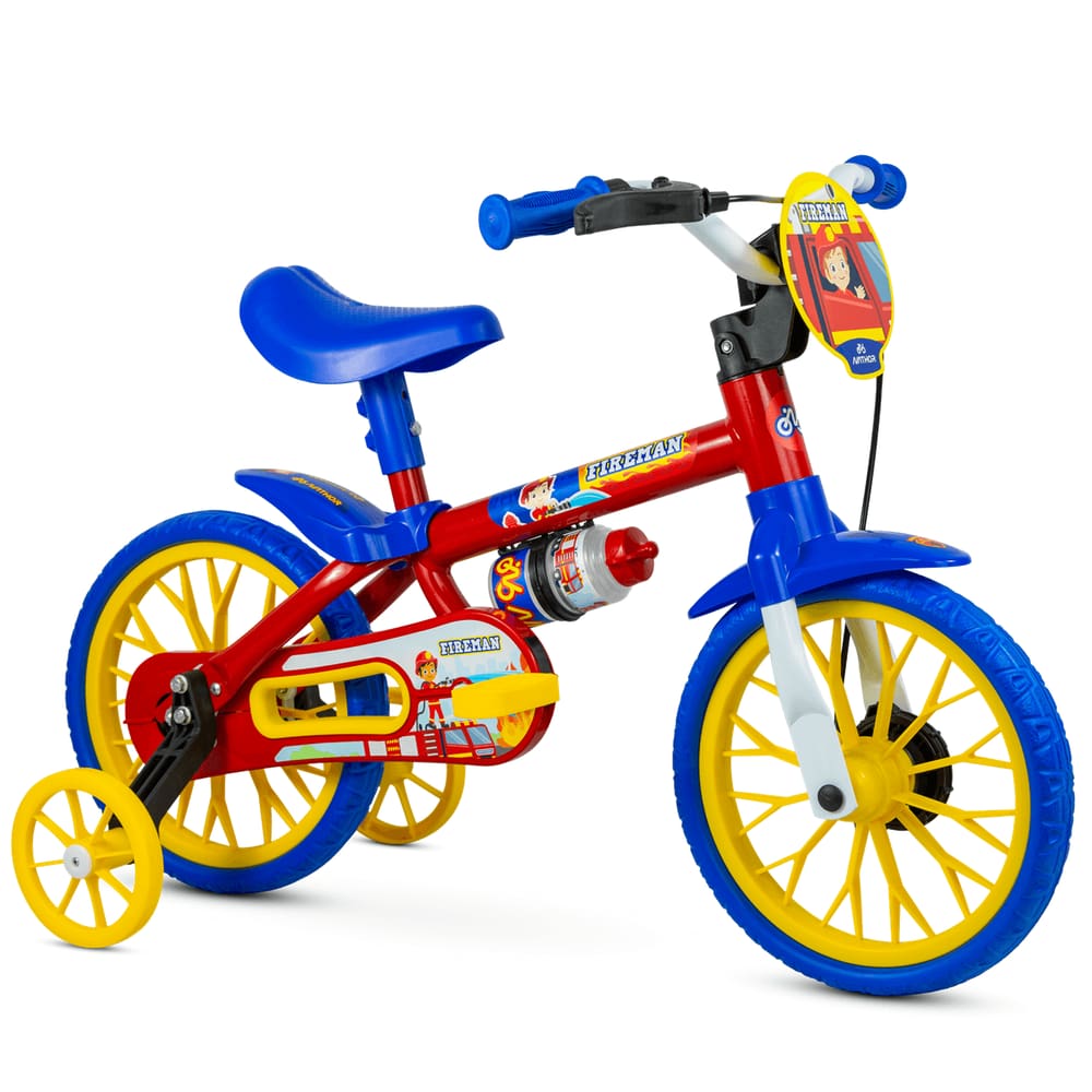 Bicicleta Infantil Aro 12 Fire man Nathor Menino Cor Vermelho Azul
