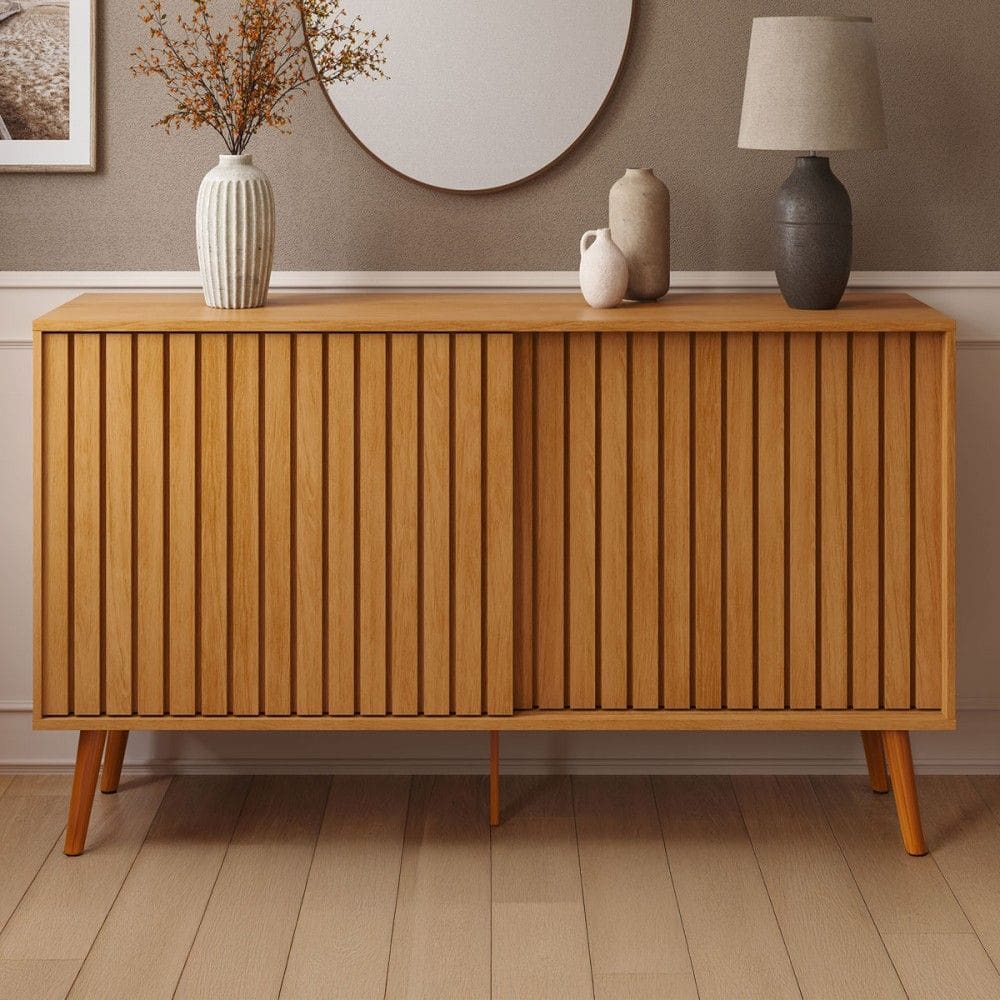 Balcão Buffet Duna 2 Portas Ripado Natural - Tebarrot