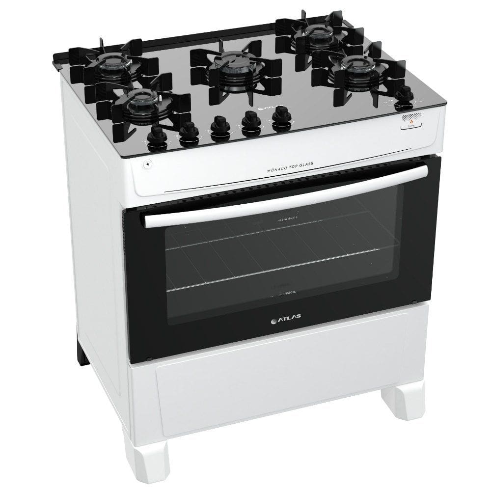 Fogão 5 Bocas Atlas Mônaco Top Glass Acendimento Automático