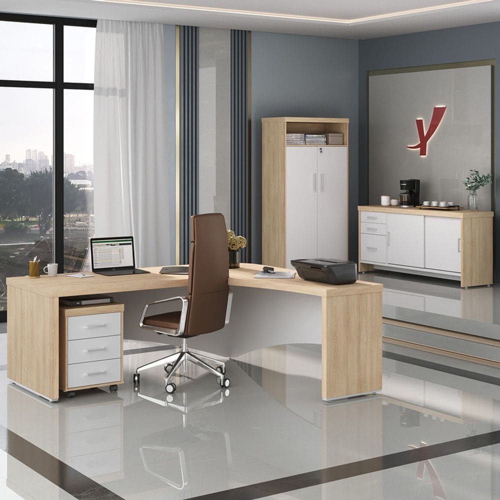 Conjunto Escritório Carvalho/Branco Completo