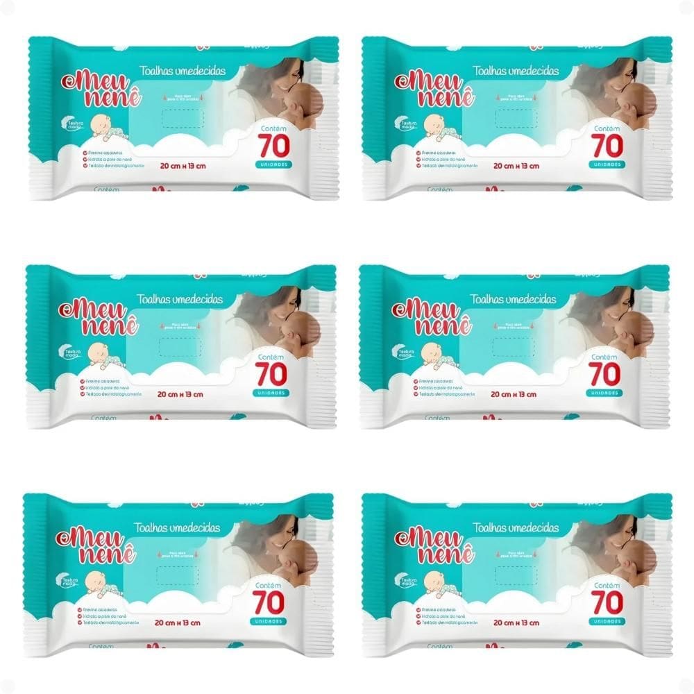 Kit Meu Nenê: 6 Pacotes Toalhas Umedecidas 20x13cm Com 70Un