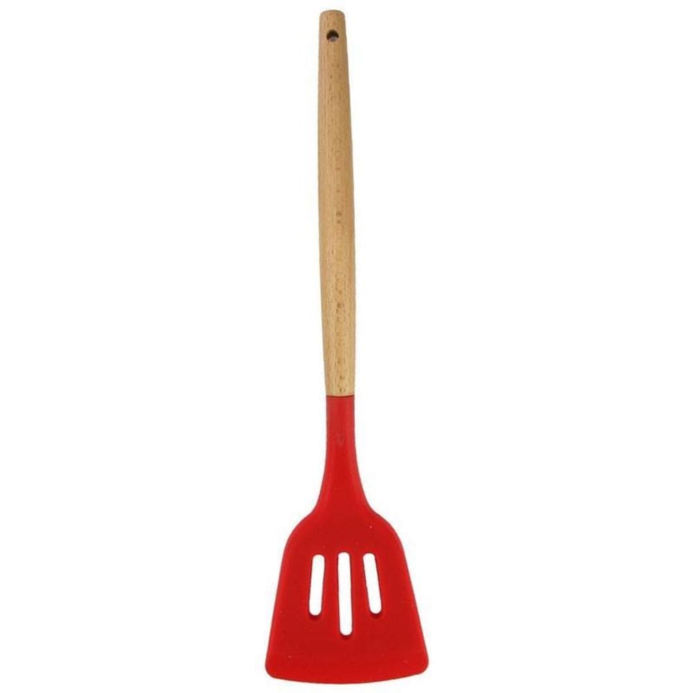 Espatula Vazada De Madeira Silicone Vazada Vermelha