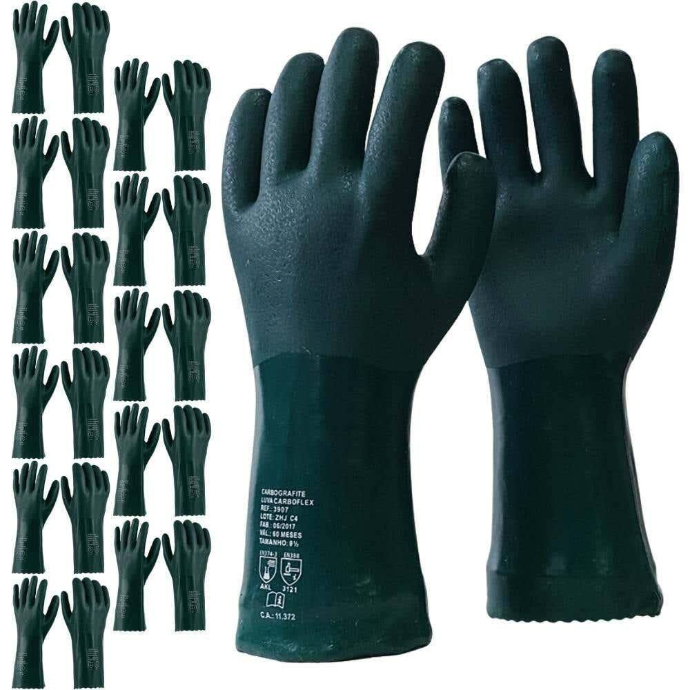 Luva Carboflex PVC Palma Áspera 46 CM com 12 Pares CARBOGRAFITE