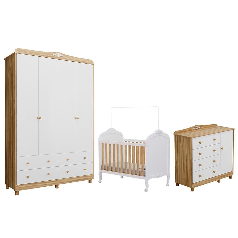 Dormitório Infantil Elô Guarda Roupa, Cômoda e Berço - Móveis Peroba