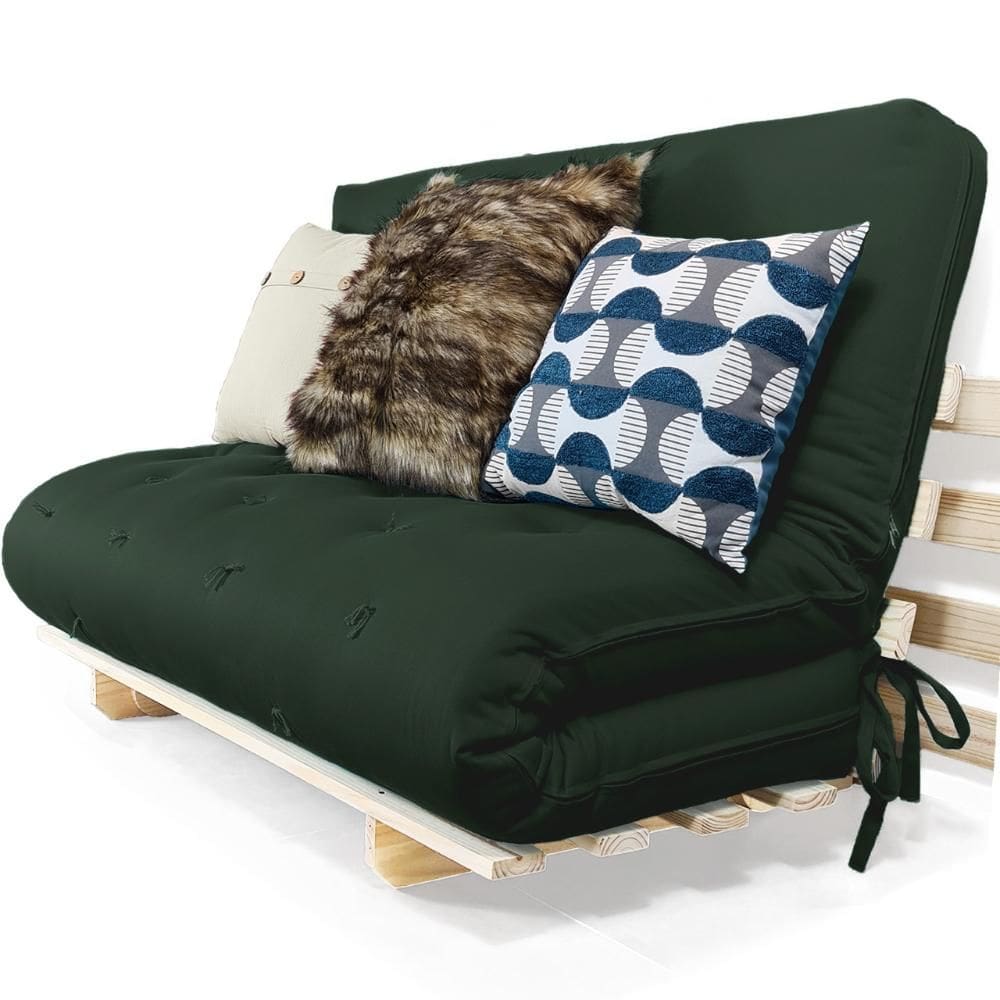 Sofa Cama Casal Futon Oriental Verde Militar Com Madeira Maciça
