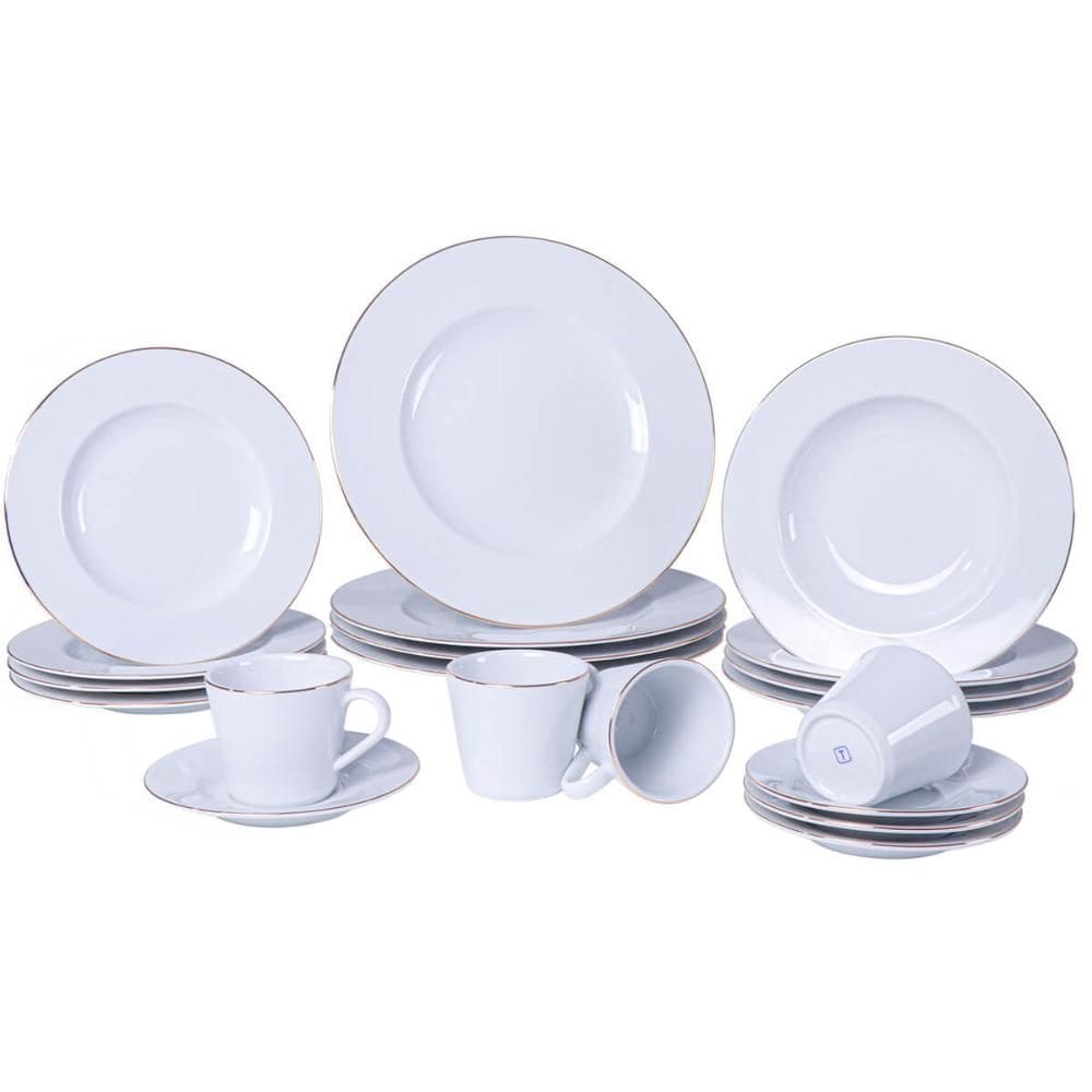 Jogo de Jantar 20 Peças Tramontina Elisa Porcelana Filete Dourado 4 Pessoas Mesa