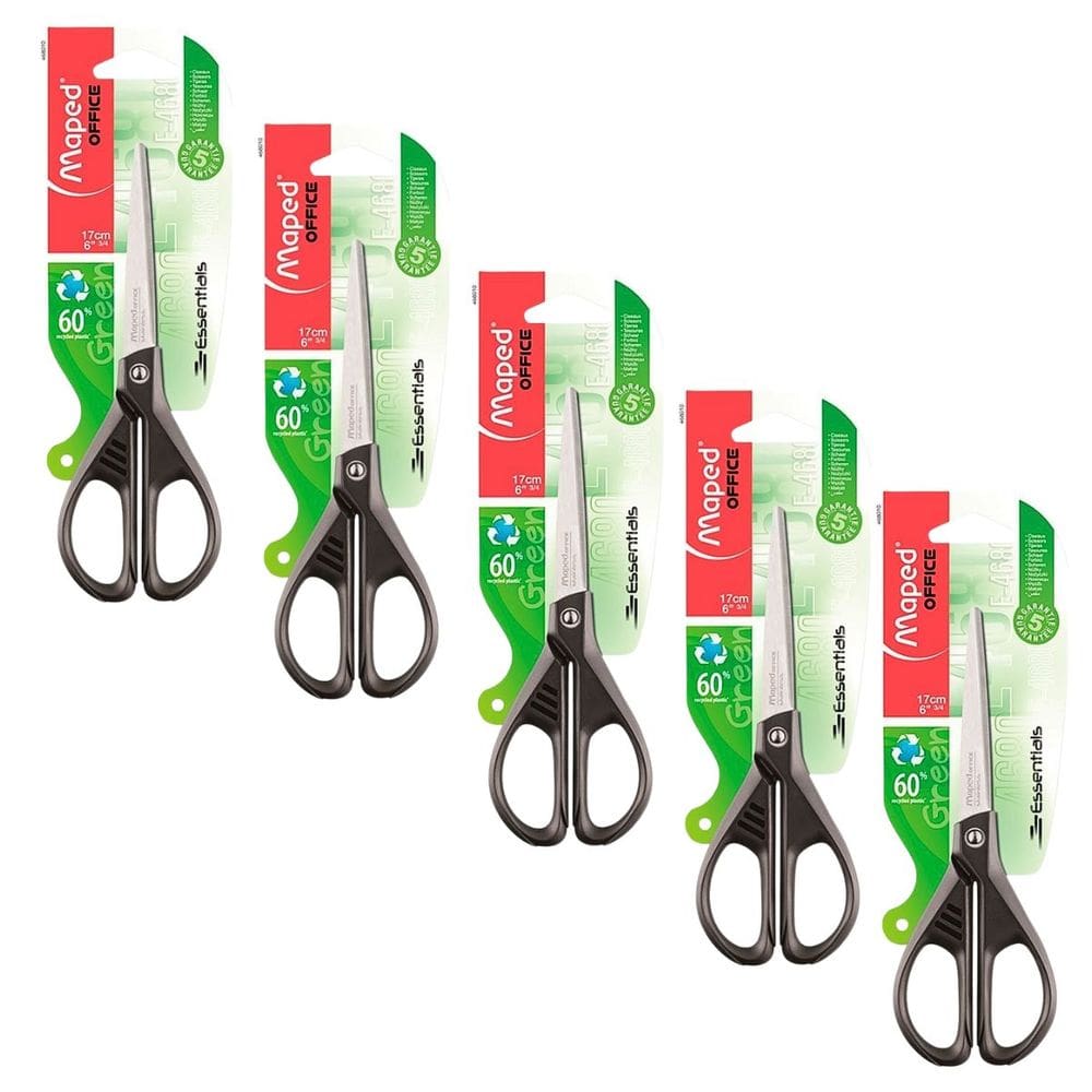 Kit 05 Tesouras de Aço Multiuso Essentials Green 17cm Blister - Maped