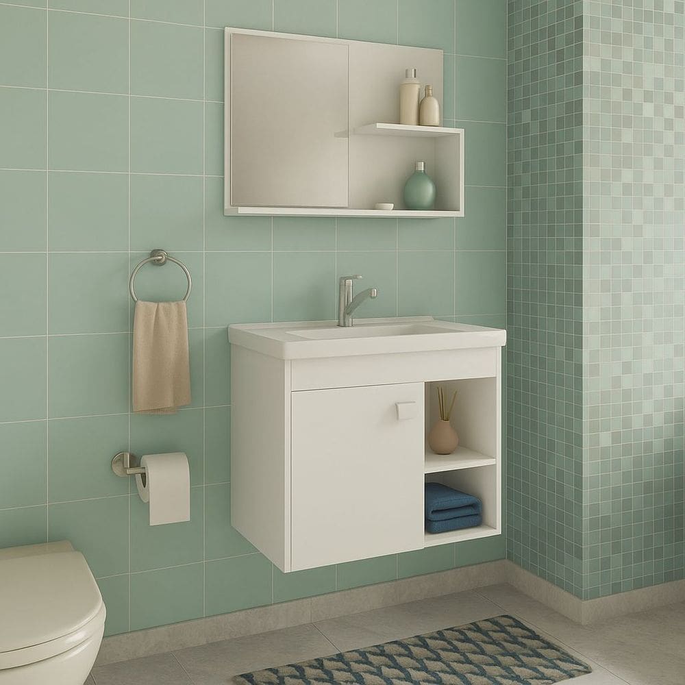 Conjunto Gabinete de Banheiro em MDF com Espelheira com Cuba Lótus Branco - Rede Móveis