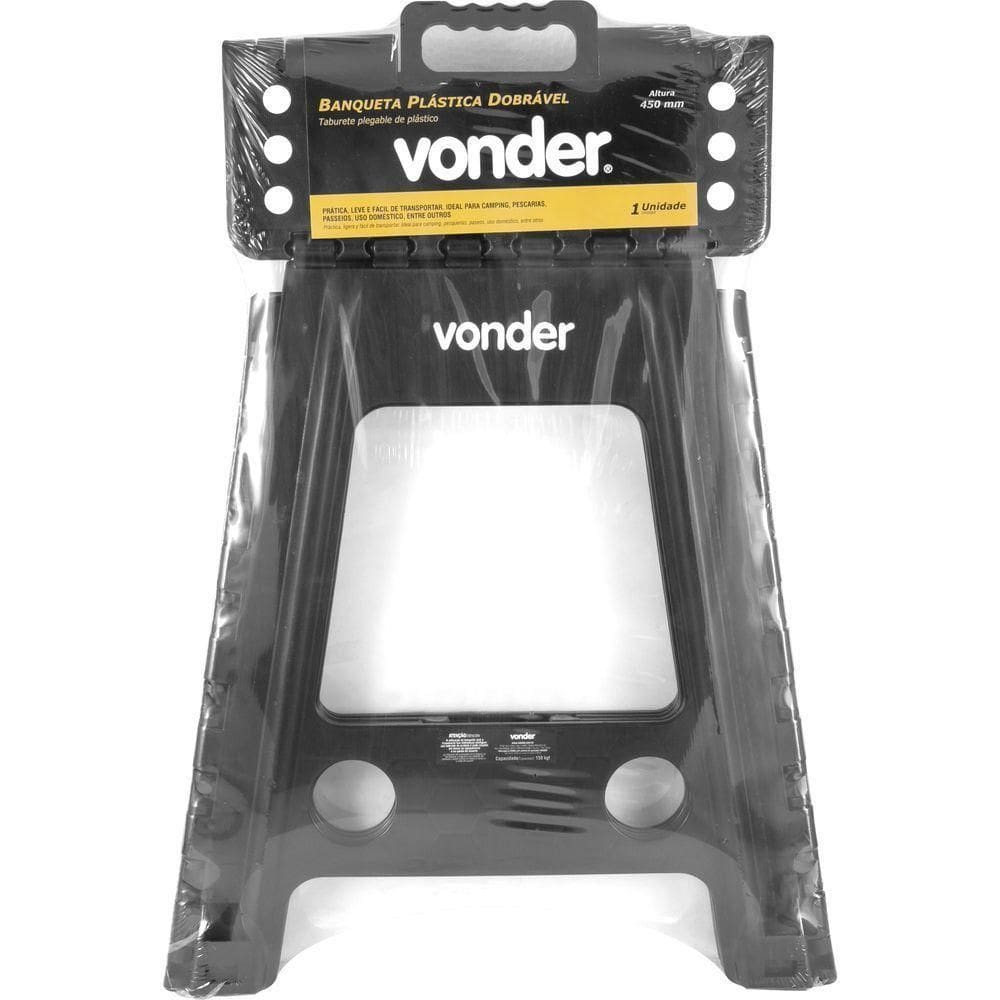 Banqueta Plástica Dobrável Preta Altura 450 Mm - Vonder