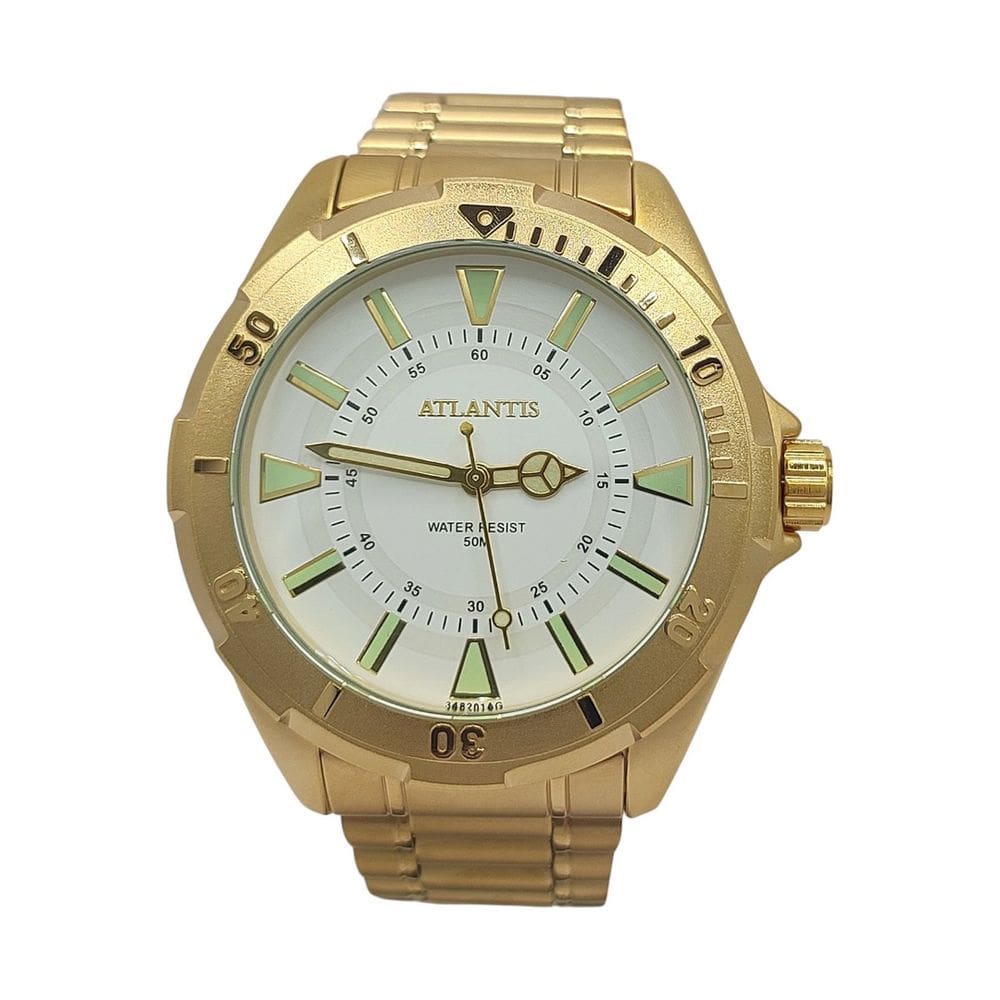 Relógio Atlantis Analógico Grande Dourado Resistente agua 50