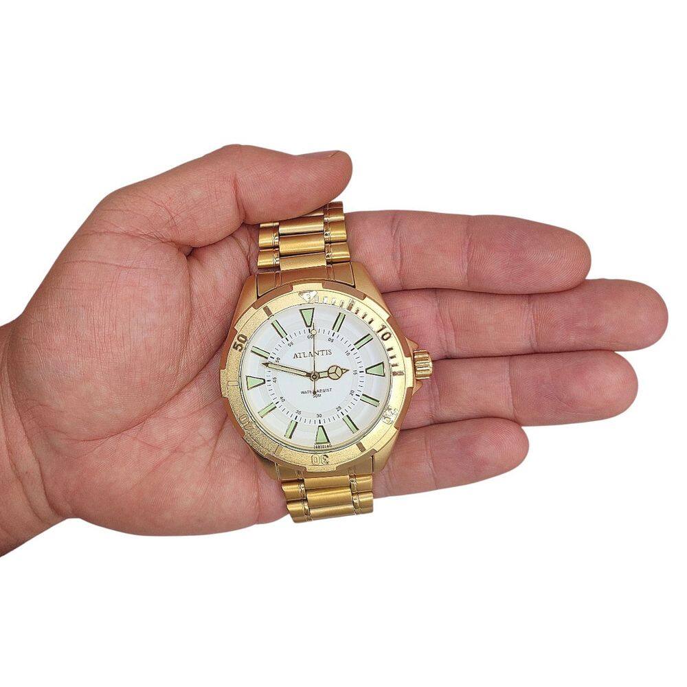 Relógio Atlantis Analógico Grande Dourado Resistente | Extra