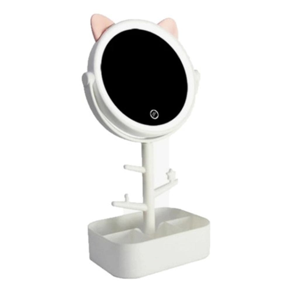 Espelho De Maquiagem Mesa Com Led Touch Gatinho Recarregável