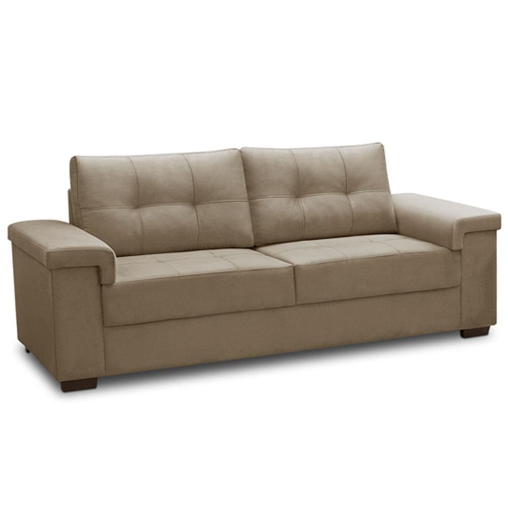 Sofá 3 Lugares Para Sala de Estar Living 208cm Allon F04 Veludo Marrom Claro - Lyam Decor