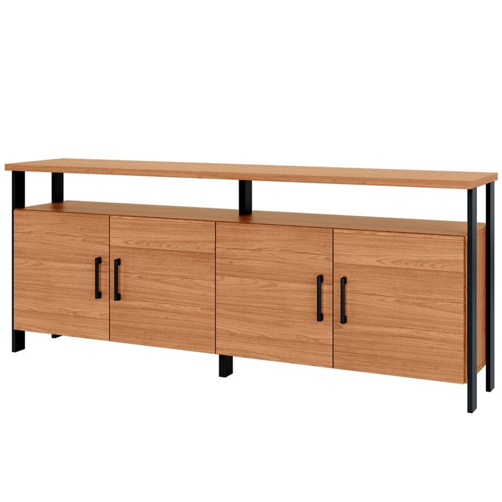 Aparador Buffet Para Sala de Jantar 4 Portas Industrial Suria D03 Freijó Preto Fosco - Lyam Decor