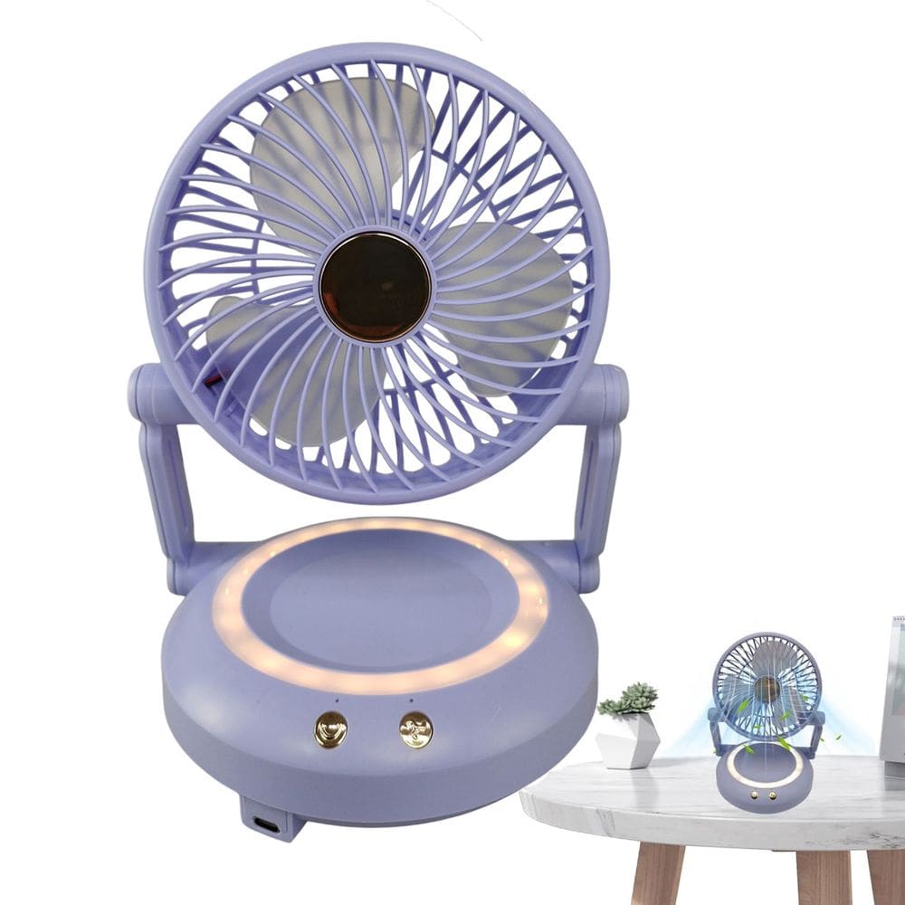 Ventilador Mesa Dobravel Portatil 3 Niveis Ajustaveis Iluminaçao Led Usb Recarregavel Verao Sol