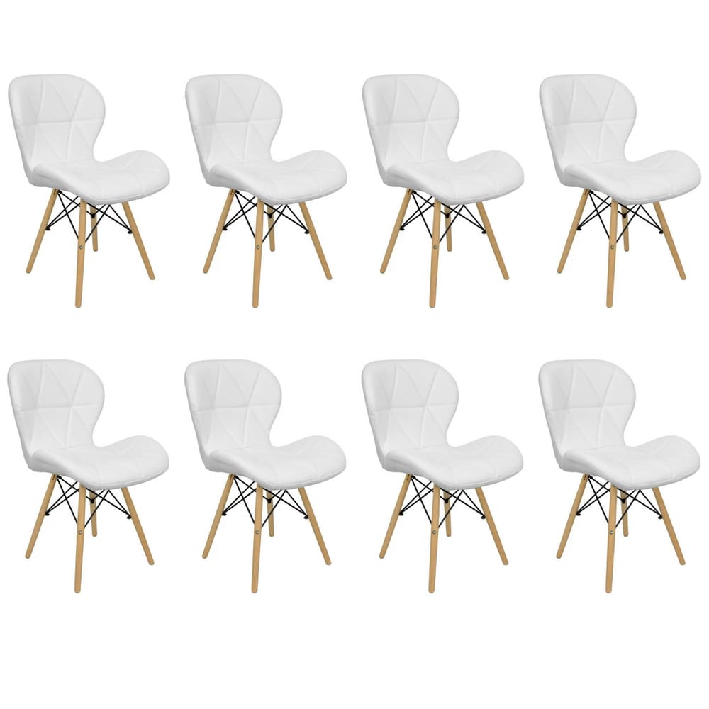 Kit 8 Cadeiras Estofada Eiffel Slim Wood Pés de Madeira Branco