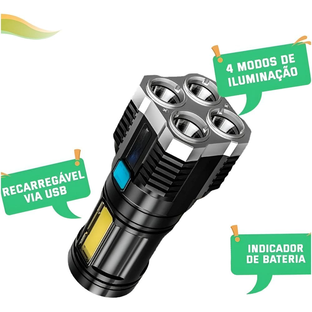 Lanterna Led à Prova D’água 4 Núcleos Potente Recarregável
