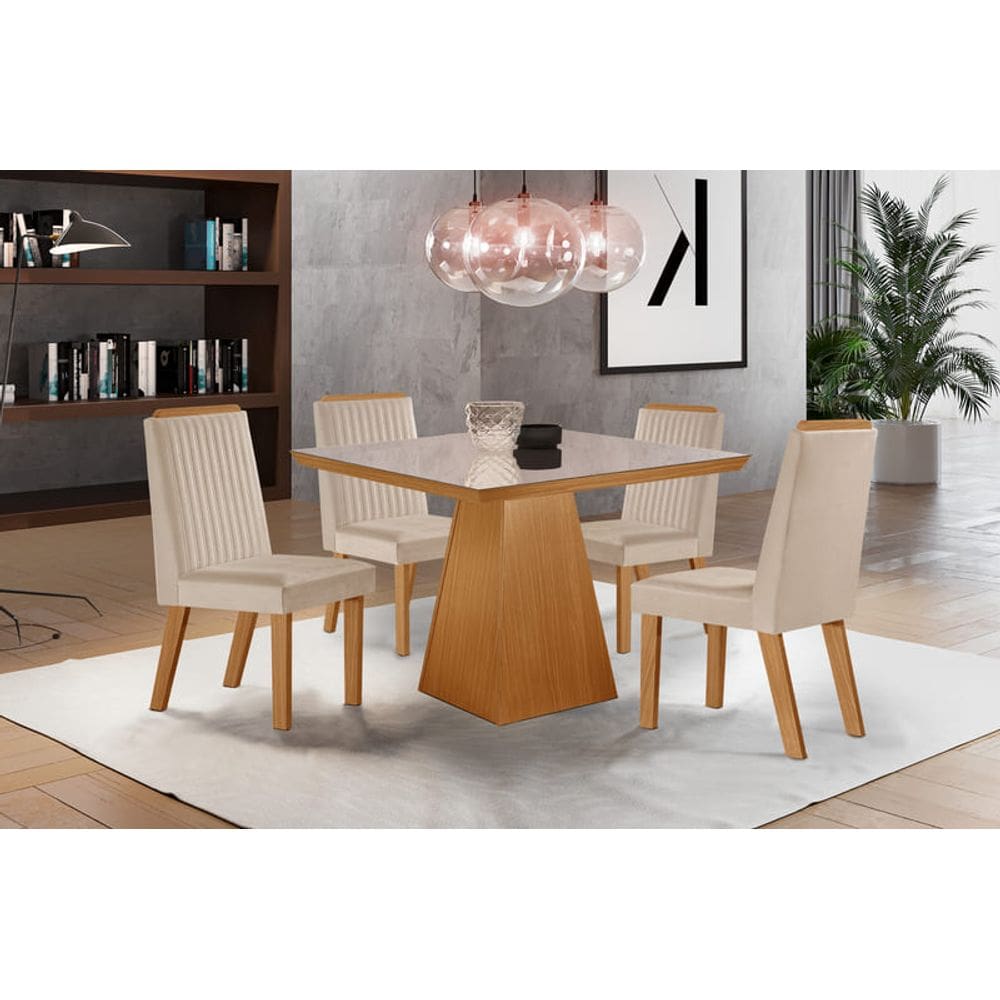 Sala de Jantar Quadrada Completa com 4 Cadeiras 0,90x0,90m - Prada - LJ Móveis