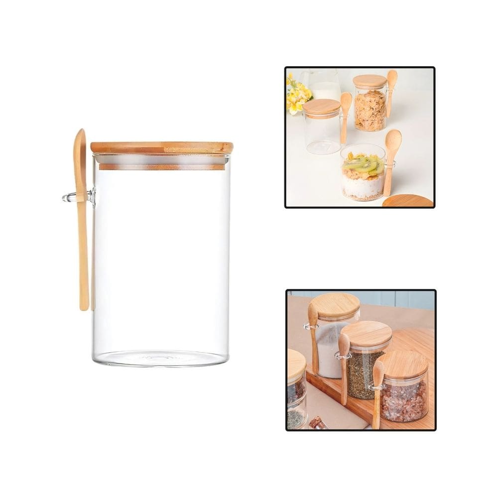 Pote Hermético Vidro Redondo 450ml Tampa Bambu