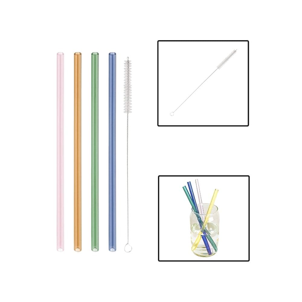 Kit 4 Canudos Vidro Reutilizáveis Com Escova de Limpeza