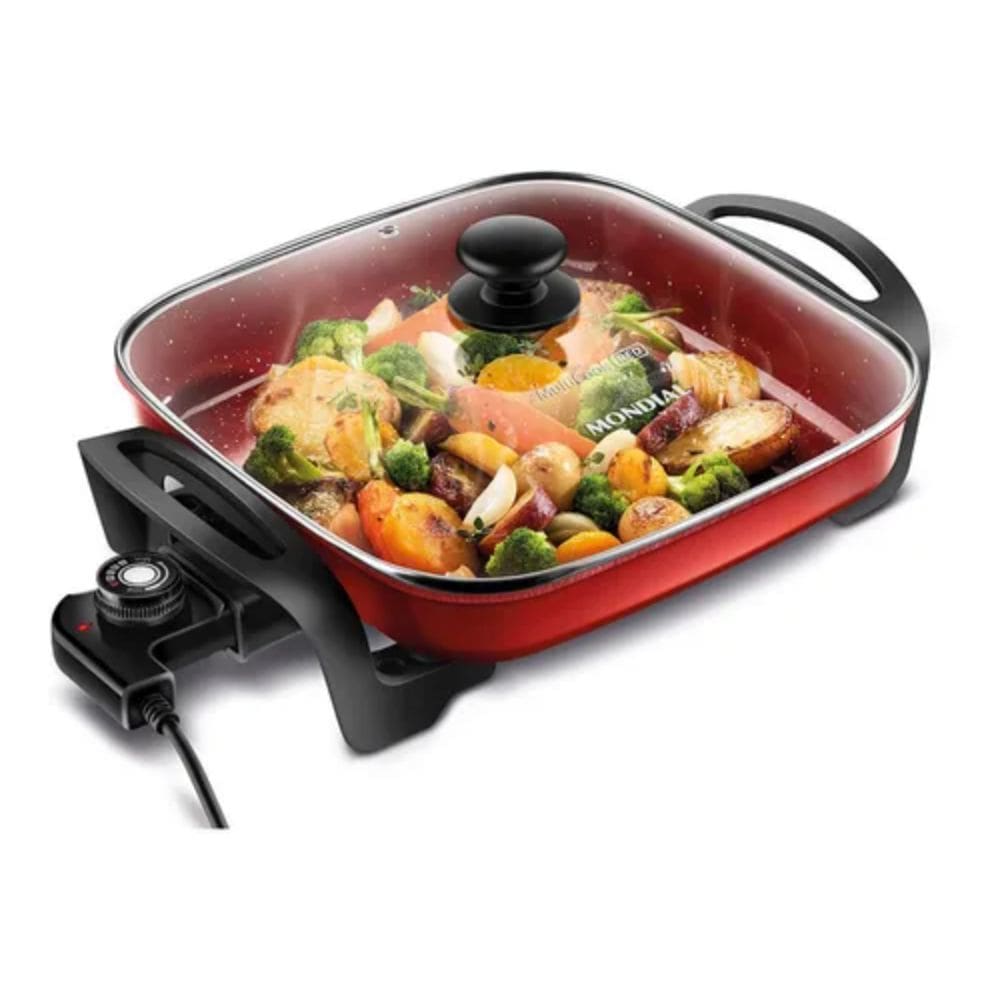 Panela Elétrica Mondial Multicook Premium 1200W 220V Preto/Vermelho - PE-49-RC