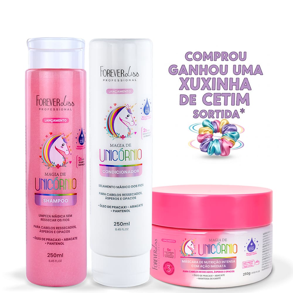 Forever Liss Shampoo, Condicionador, Máscara Magia Unicórnio
