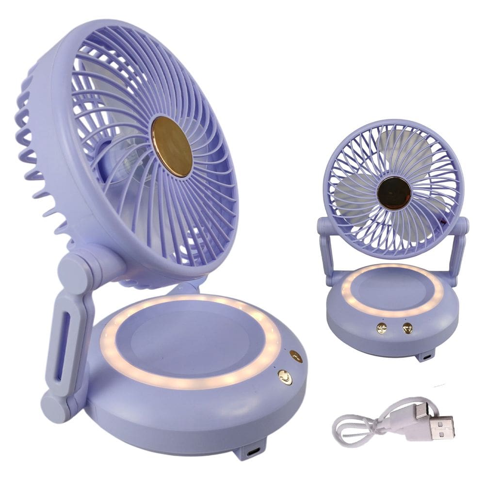 Ventilador Mesa Dobravel 3 Velocidades Usb Recarregavel Portatil Iluminaçao Led Sol Verao Calor Dia Quente Escrivaninha