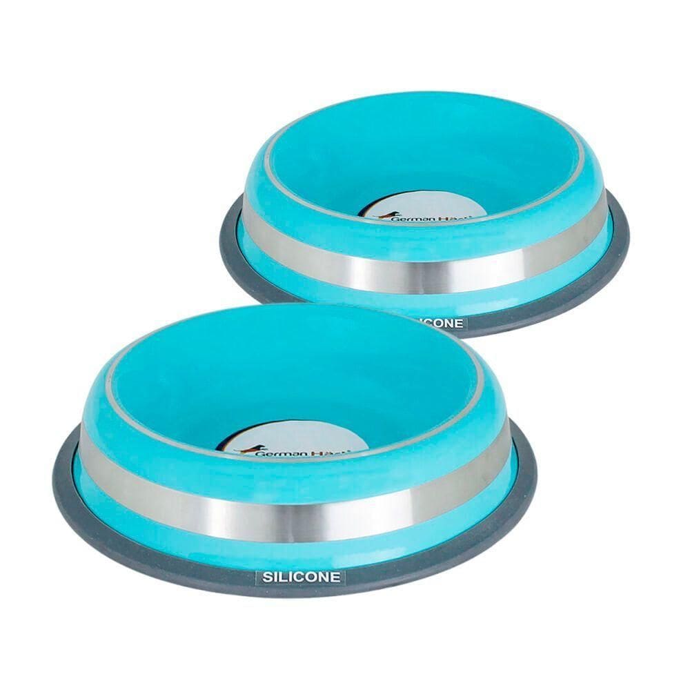 Conjunto De Comedouros Inox Prestige Azul 450ml - Durabilidade E Base Antiderrapante