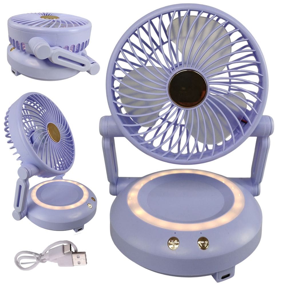 Ventilador Mesa Dobravel 3 Velocidades Usb Portatil Iluminaçao Led Verao Calor Sol Dias Quentes Escrivaninha Decoraçao