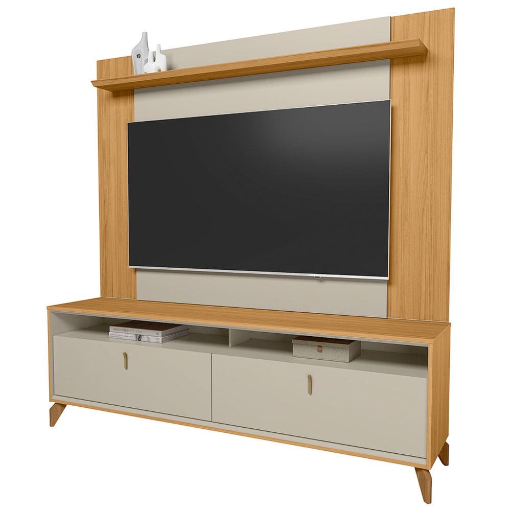 Rack Para Sala Com Painel Para TV 75 Pol 182cm Naomi L05 Tauari Off White Fosco - Lyam Decor