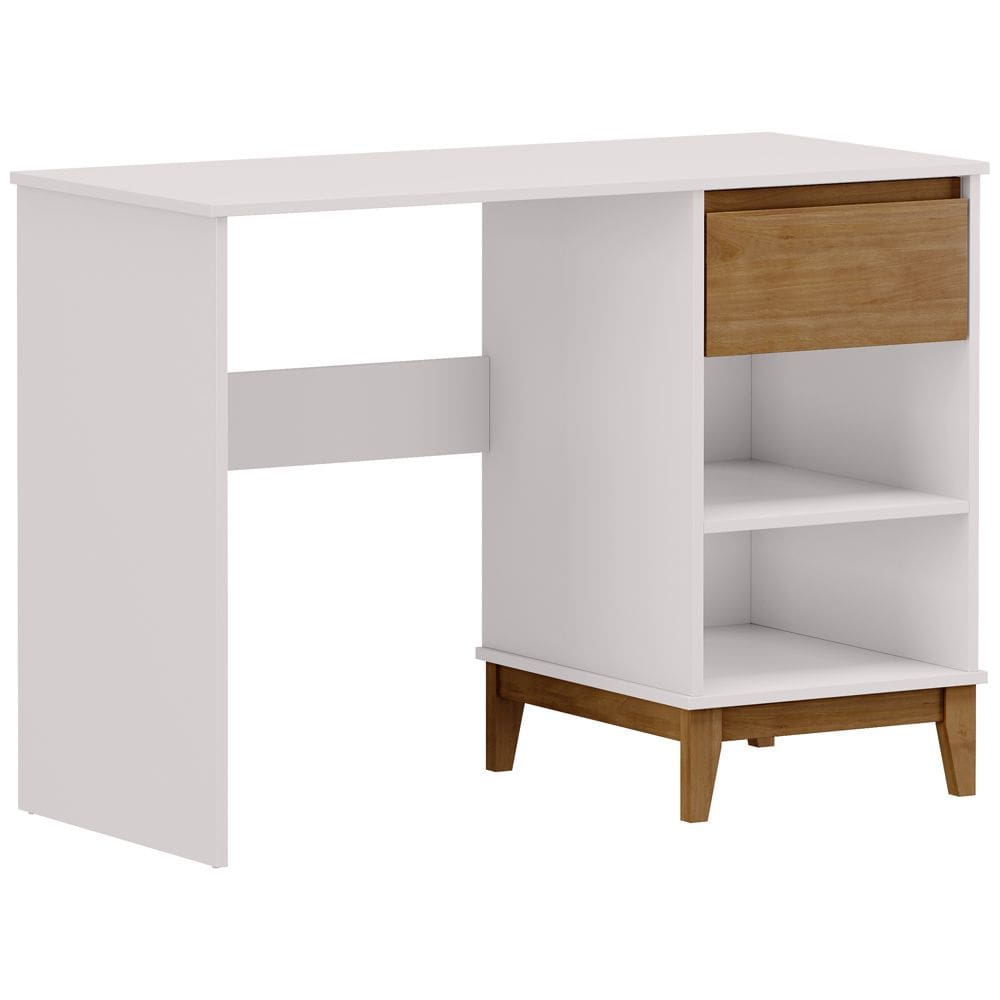 Mesa Para Escritório Escrivaninha Home Office 1 Gaveta Cintra F06 Off White Freijó - Lyam Decor