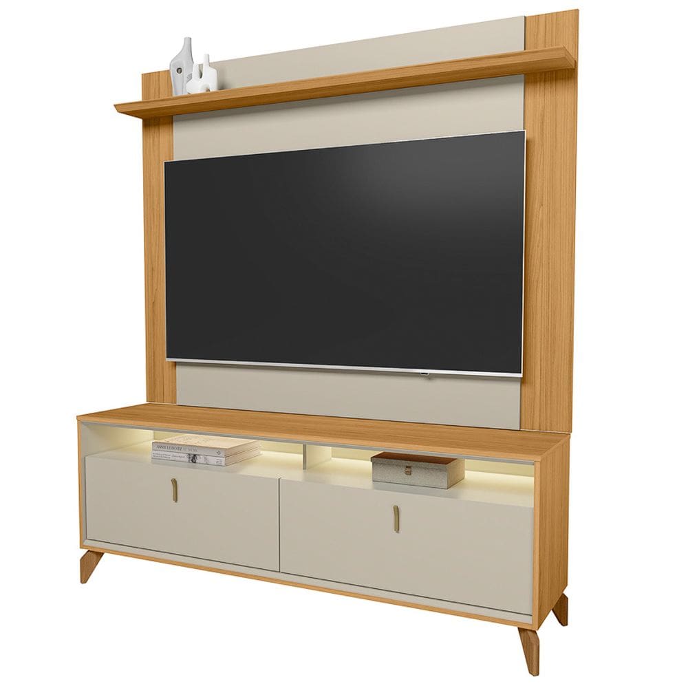 Rack Para Sala Com Painel Para TV 70 Pol LED 160cm Naomi L05 Tauari Off White Fosco - Lyam Decor