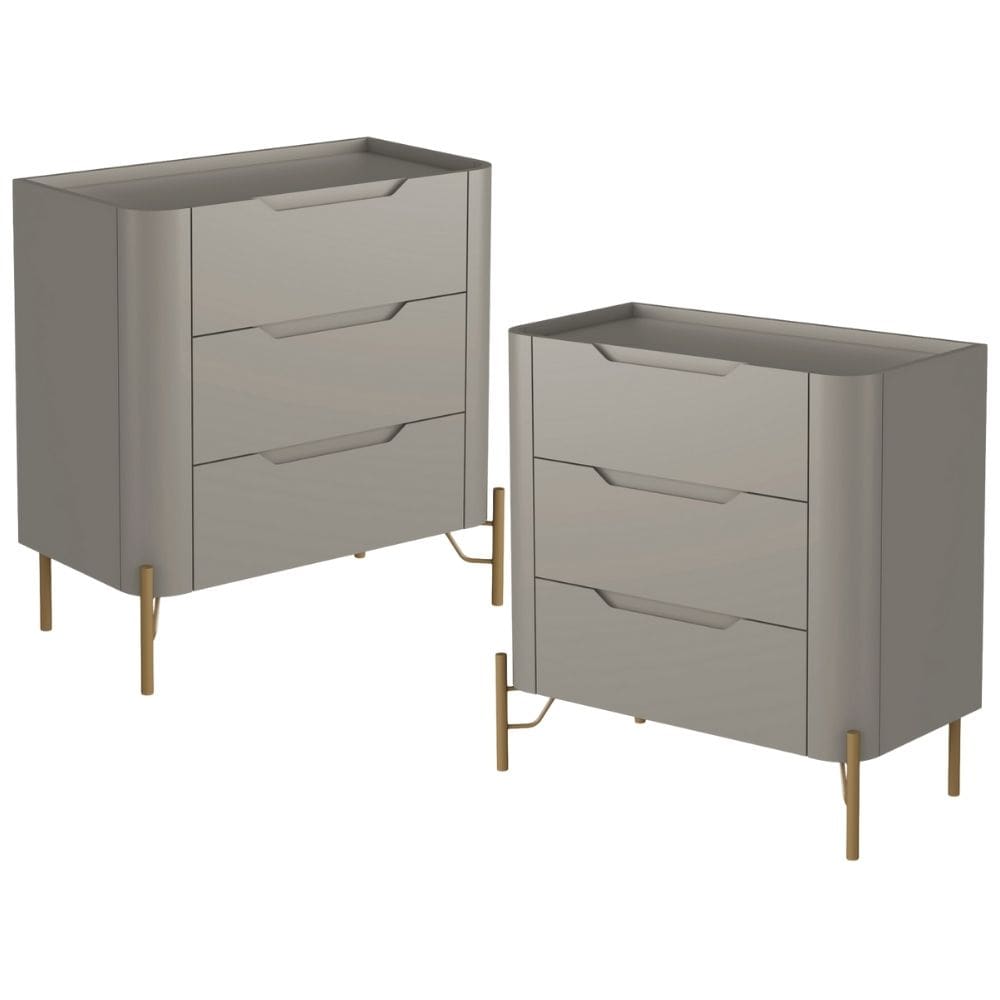 Kit 02 Mesas De Cabeceira Orgânica 3 Gavetas Pés Industrial Dourado Bliss I03 Grigio - Lyam Decor