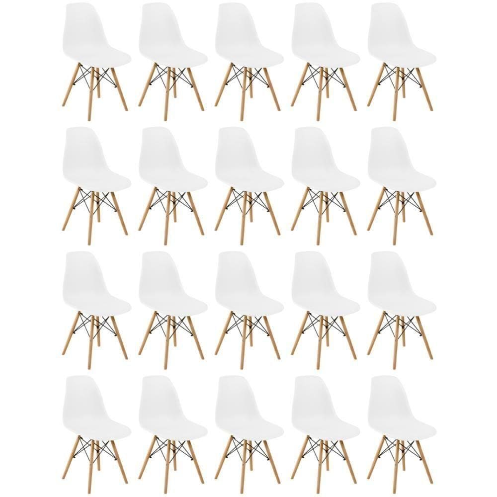 Conjunto 20 Cadeiras Charles Eames Eiffel Wood Base Madeira - Branca