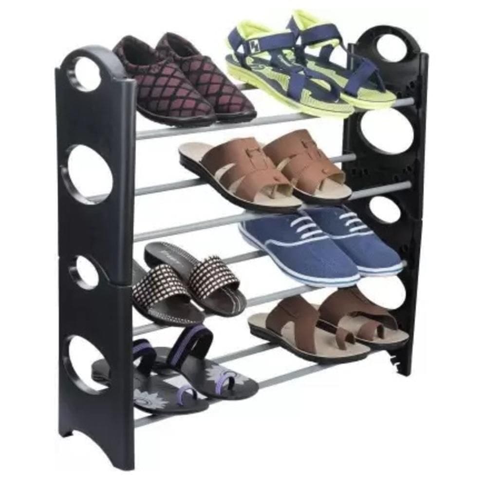 Sapateira Grande Ampliavel 12 Pares Empilhavel Estante Desmontavel 4 Prateleiras Aluminio