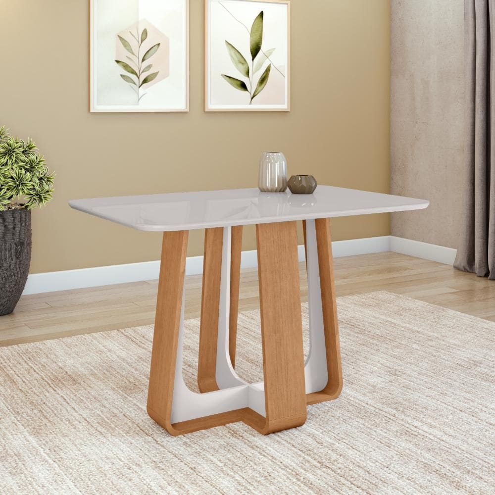 Mesa de Jantar Retangular 4 Lugares 120 Tampo MDF/Vidro Easy Pop Amendoa/off White